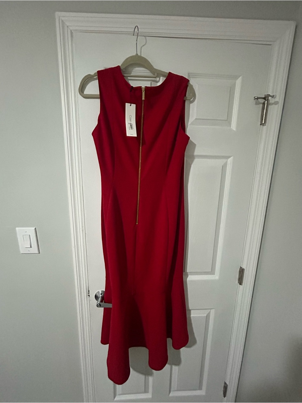 Calvin Klein Red Sleeveless Midi Dress with Gold Back Zip